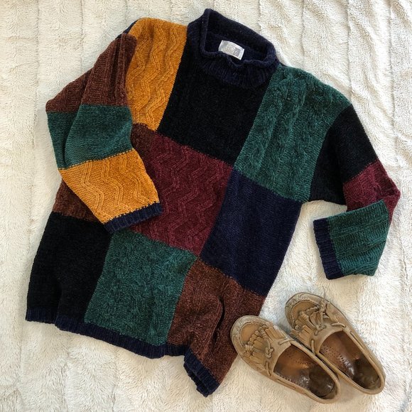 Vintage cottagecore 'Cleo Petites' soft colourblock 90s mock turtleneck sweater - Picture 3 of 9